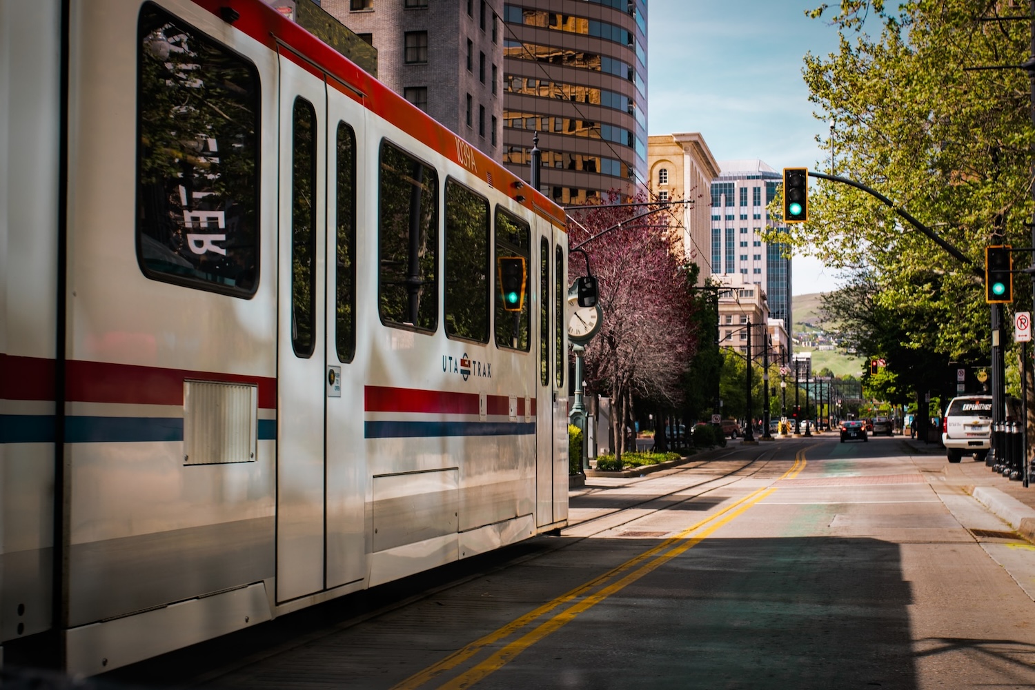 trolley on city street - use more public transit or alternative transport - sustainable habits for 2024